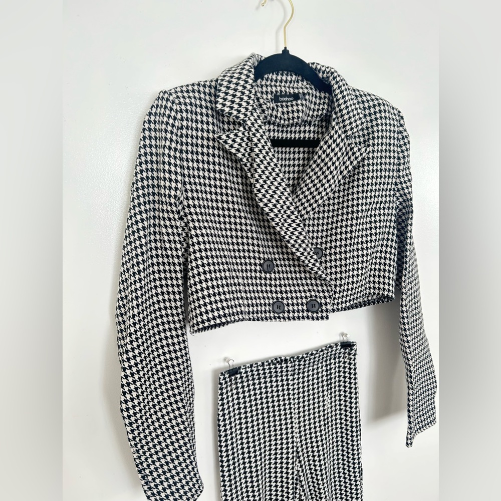 Boohoo Dogtooth Houndstooth Black & White Coord Set !